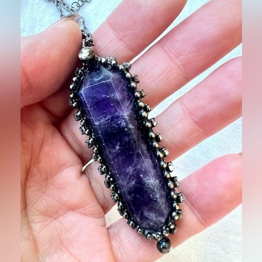 Powerful DT HUGE AMETHYST Crescent Moon Necklace Pendant 4