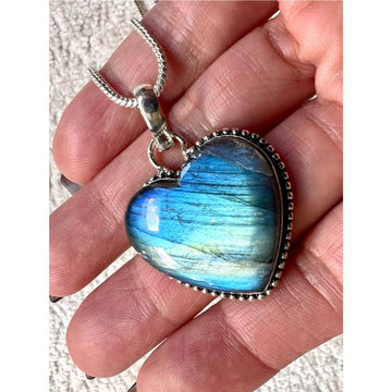 925 Pacific Blue Flash Labradorite ❤️ Heart Pendant Necklace
