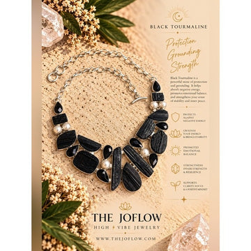 925 Protection Strength Black Tourmaline Goddess Collar Bib Necklace