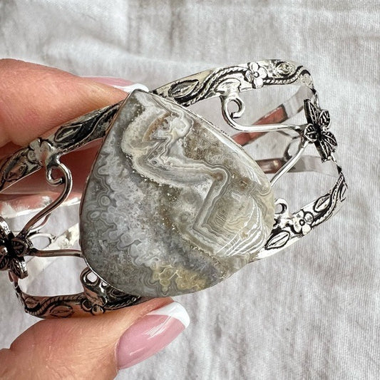 925 Crazy Laguna Lace Agate Cuff Bracelet