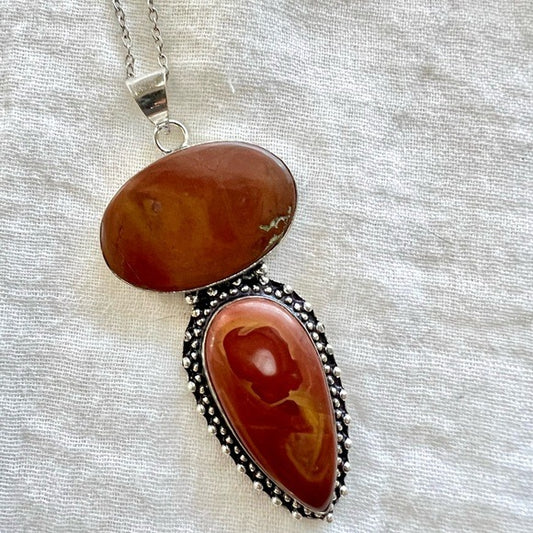 925 Vitality Stone Double Mookaite Jasper Necklace Pendant