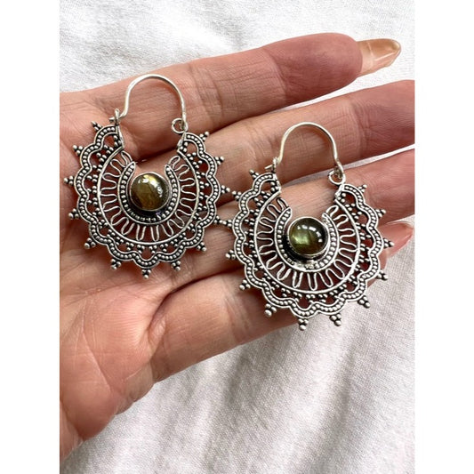 925 Flash Labradorite Mandala Earrings