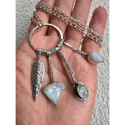 925 Intuition Rainbow Flash Moonstone Charm Pendant Necklace