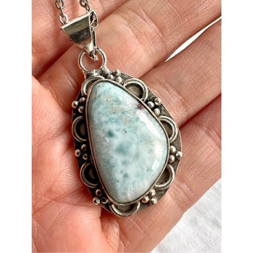 925 Caribbean Larimar Organic Shaped Pendant Necklace