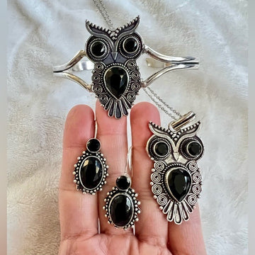 925 SPIRIT Animal Onyx OWL Necklace Pendant