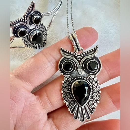 925 SPIRIT Animal Onyx OWL Necklace Pendant