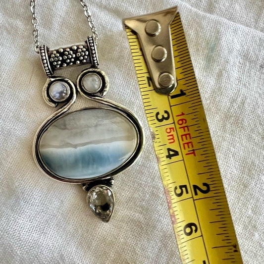 925 Gorgeous Detail! Peruvian Owyhee Opal + Topaz Necklace Pendant