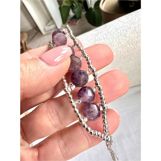 925 Faceted Amethyst Beaded Bracelet