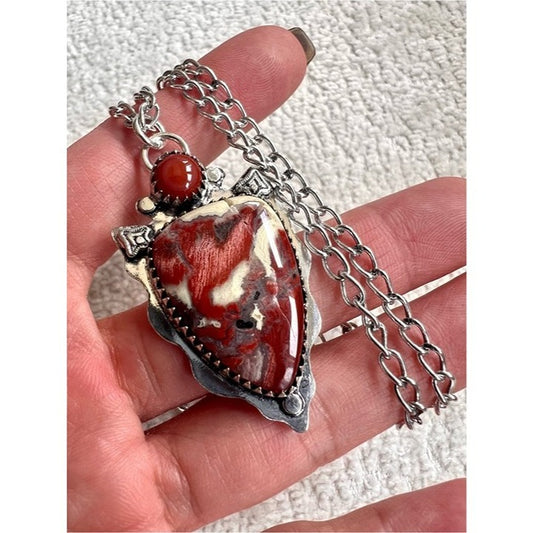 925 Heart Reclamation Red Jasper Swirl Pendant Necklace
