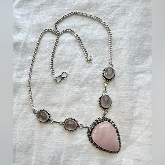 925 Heart Chakra ❤️ Rose Quartz Necklace Pendant