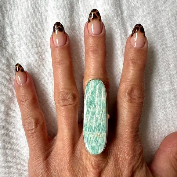 925 Long Elegant Peacekeeper Amazonite Ring 7.75 8