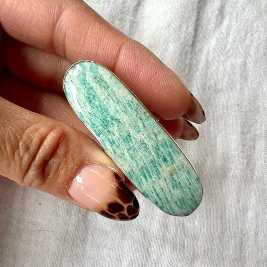 925 Long Elegant Peacekeeper Amazonite Ring 7.75 8
