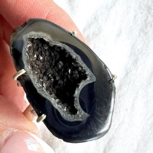 925 Black Geode w/ Micro Crystals Ring 6.5