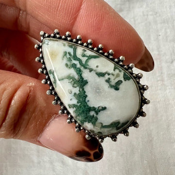 925 Mother Earth Moss Tree Agate Ring 7.5