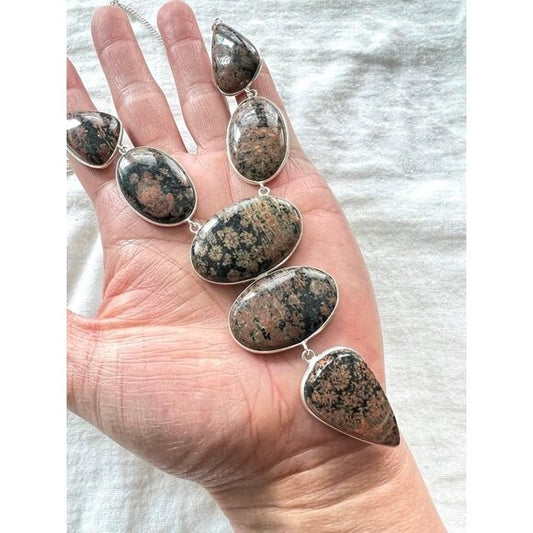925 AURA! Red Snowflake Obsidian Statement Necklace!