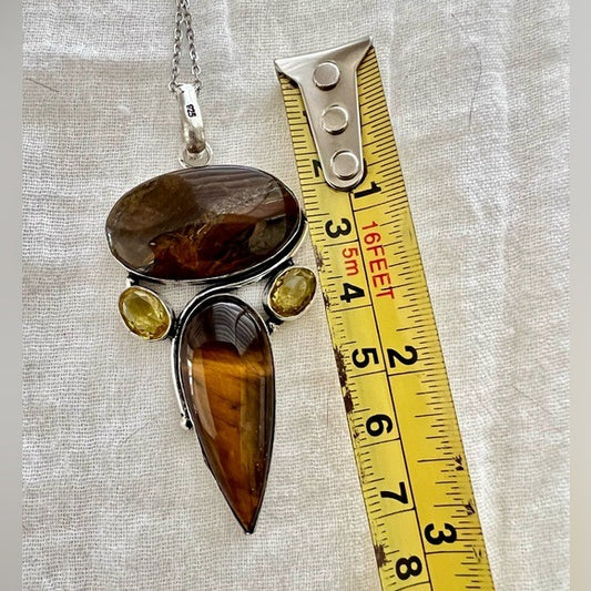 925 Courage! Tigers Eye Dagger Pendant Necklace