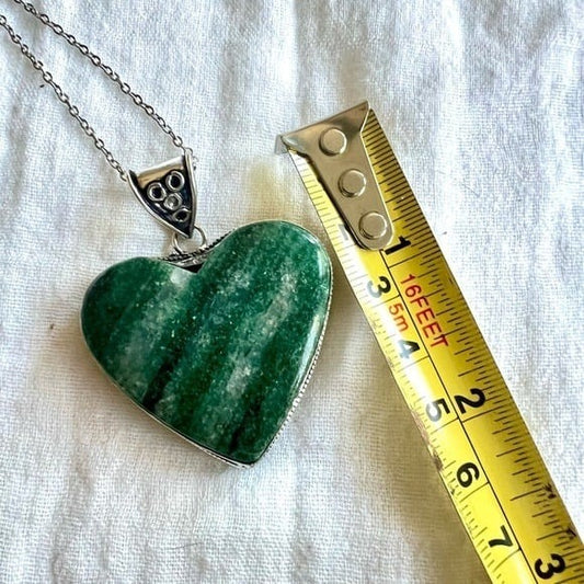 925 Money Flow Adventurine Heart ❤️ Pendant Necklace
