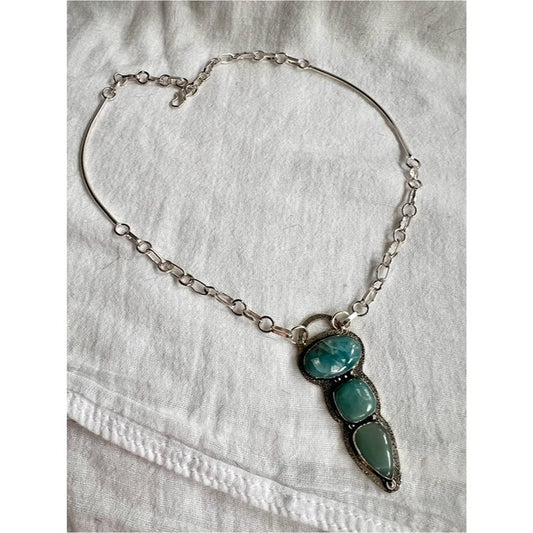 925 *FLAW* Caribbean Larimar Triple Stone Pendant Necklace