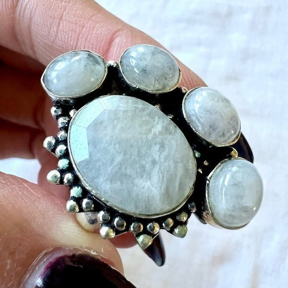 925 Faceted Rainbow Moonstone Multi Stone Ring 8.25