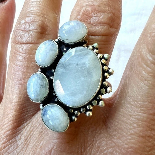 925 Faceted Rainbow Moonstone Multi Stone Ring 8.25