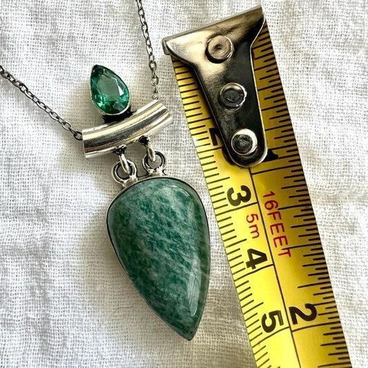 925 Peaceful AMAZONITE + Topaz Tightrope Pendant Necklace