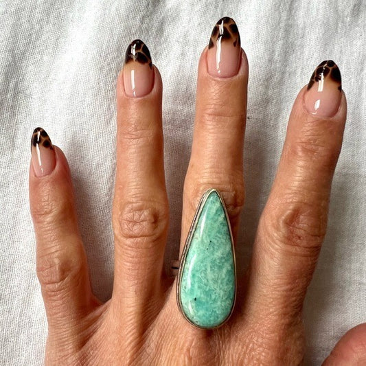 925 Amazonite Peace Keeper Teardrop Ring 7.75