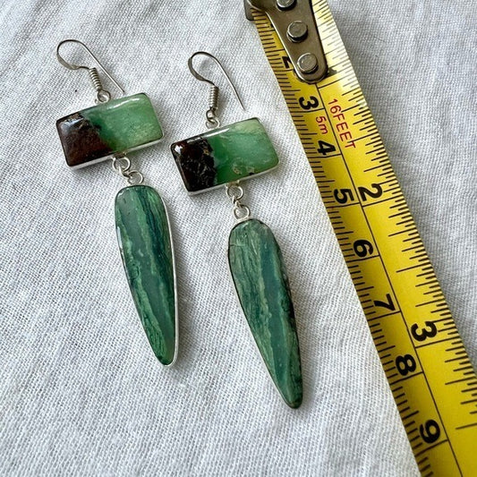 925 OMG OMG! Boulder Chrysoprase Long Earrings