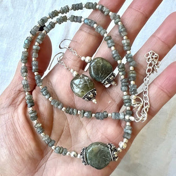 925 Dark Labradorite Necklace + Earring Set