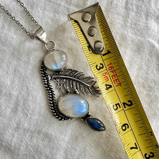 925 OMG OMG Insane Rainbow Flash Moonstone + Flash Labradorite Pendant Necklace