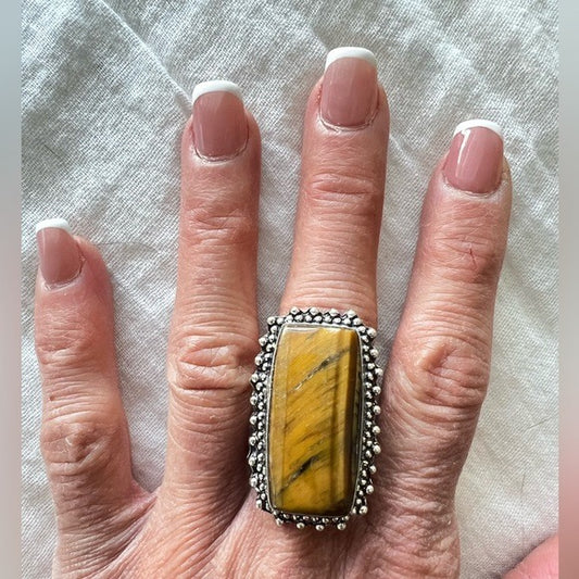 925 Solar Power Tigers Eye Ring 7.5