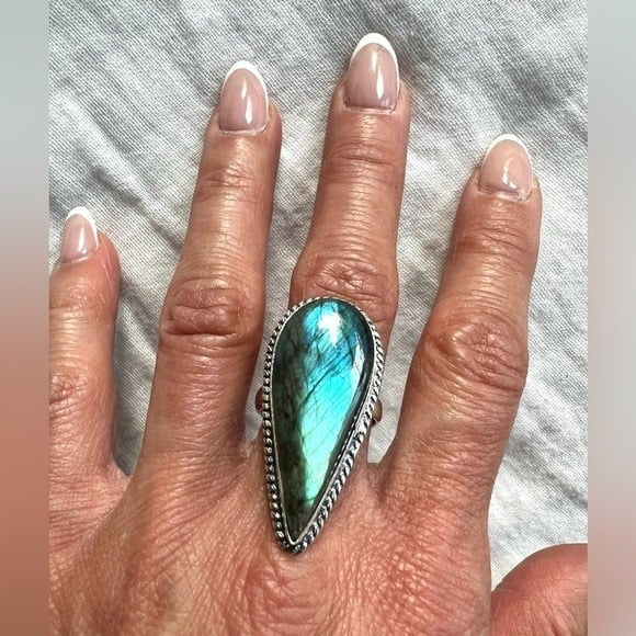 925 OMG! BRIGHT AQUA Flash Labradorite Ring 8