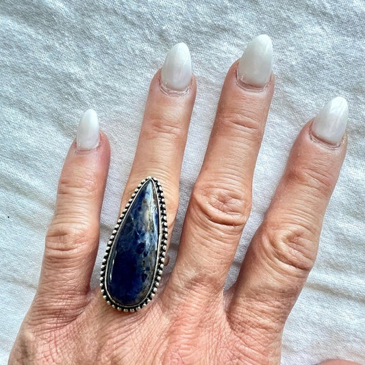 925 Spiritual Sodalite Teardrop Ring 5.75 -6