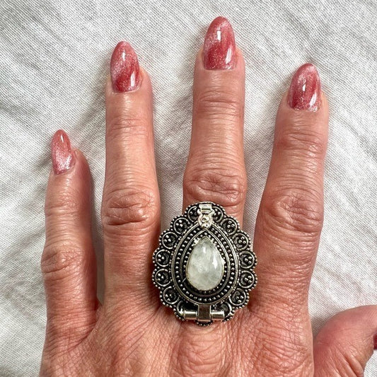 925 OMG! Rainbow Moonstone POISON Locket Ring 8