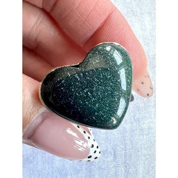 925 Green Adventurine Heart ❤️ Ring 8.75