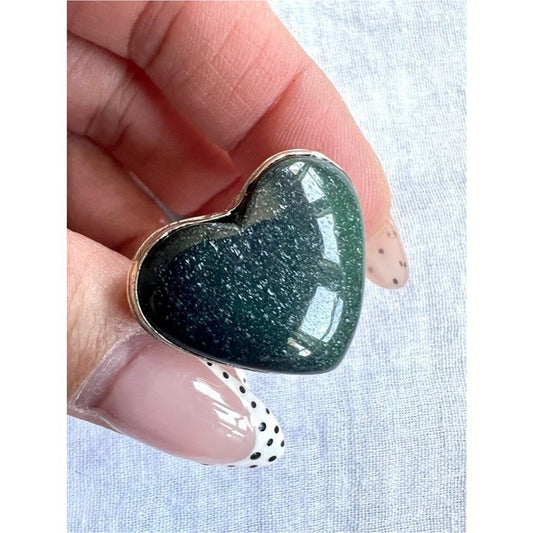 925 Green Adventurine Heart ❤️ Ring 8.75
