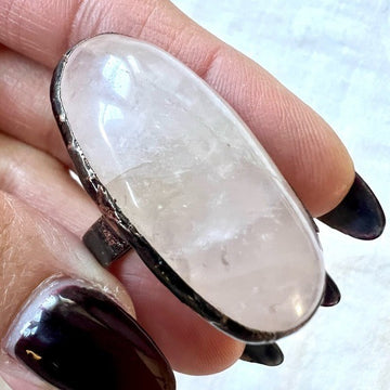 925 Massive Rose Quartz Copper Electroplated Ring - Adjustable