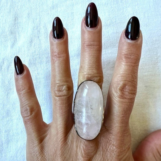 925 Massive Rose Quartz Copper Electroplated Ring - Adjustable