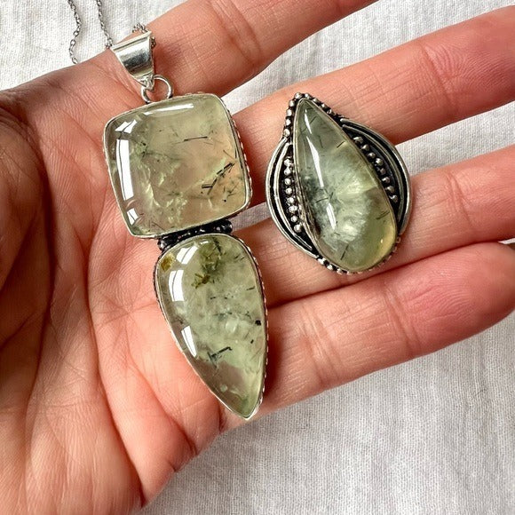 925 Double Moss Prehnite Pendant Necklace
