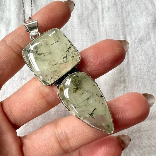 925 Double Moss Prehnite Pendant Necklace