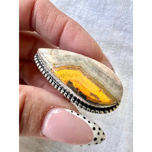 925 Bumblee Bee Jasper Teardrop Ring 7.5
