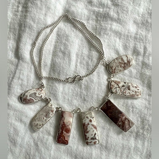 925 Statement Piece! Large Crazy Lace Agate Necklace