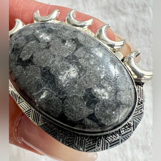 926 MASSIVE Moons! Petoskey Stone Fossil Coral Ring 8