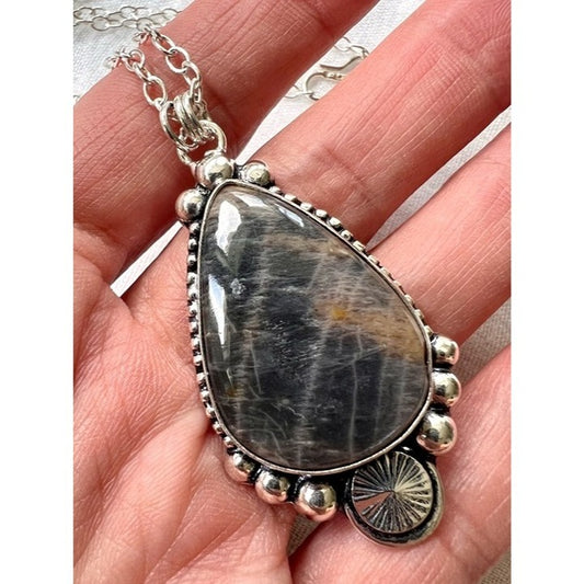 925 WOW OMG! Chocolate Flash Moonstone Stunning Pendant Necklace