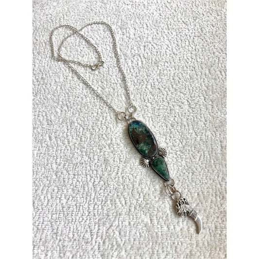 925 WOW WOW! INSANE Long Chrysocolla Talisman Pendant Necklace