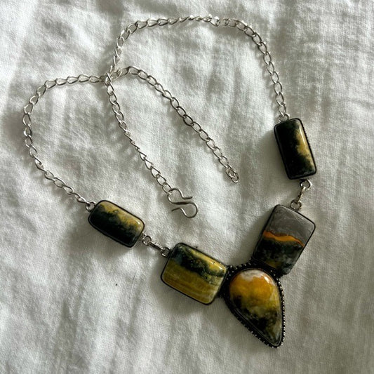 925 Creative Flow Bumble Bee Jasper 5 Stone Necklace