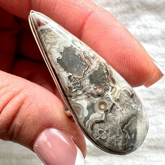 925 Crazy Lace Agate Teardrop Ring 7.5