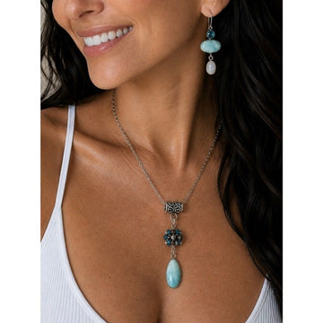 925 Dynamic Duo! Caribbean Larimar + Spiritual Sodalite Pendant Necklace