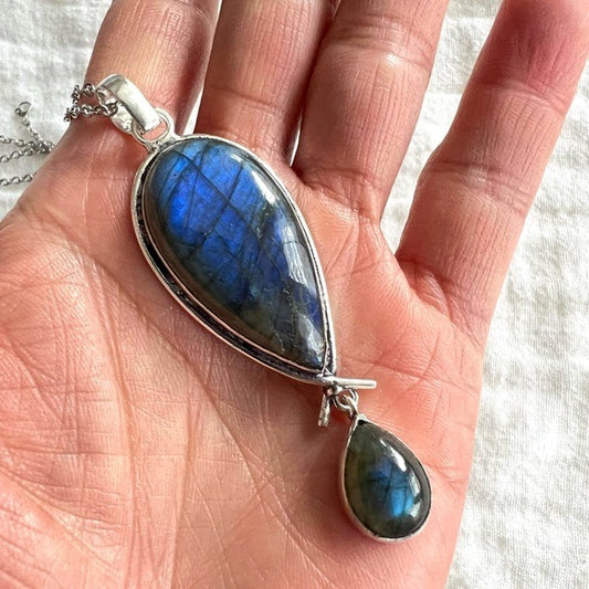 925 ROYAL Blue Flash Labradorite Pendant Necklace