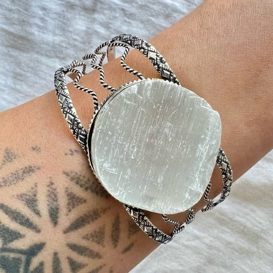 925 Large RAW SELENITE Chunk Cuff Bracelet