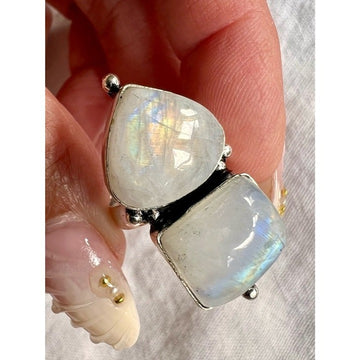 925 Ethereal Double Rainbow Flash Moonstone Ring 7